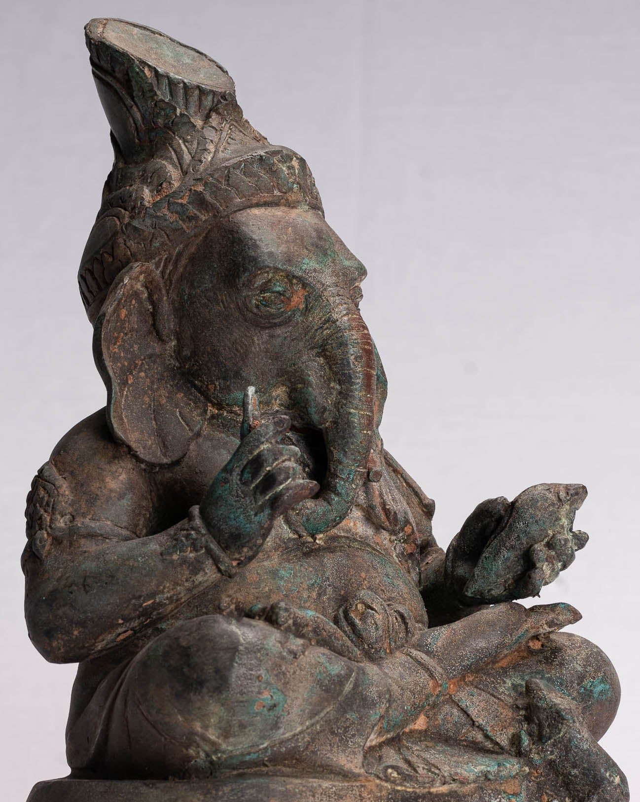 Statue de Ganesha – Statue de Ganesh assise en bronze de style thaïlandais antique – 31 cm/12"