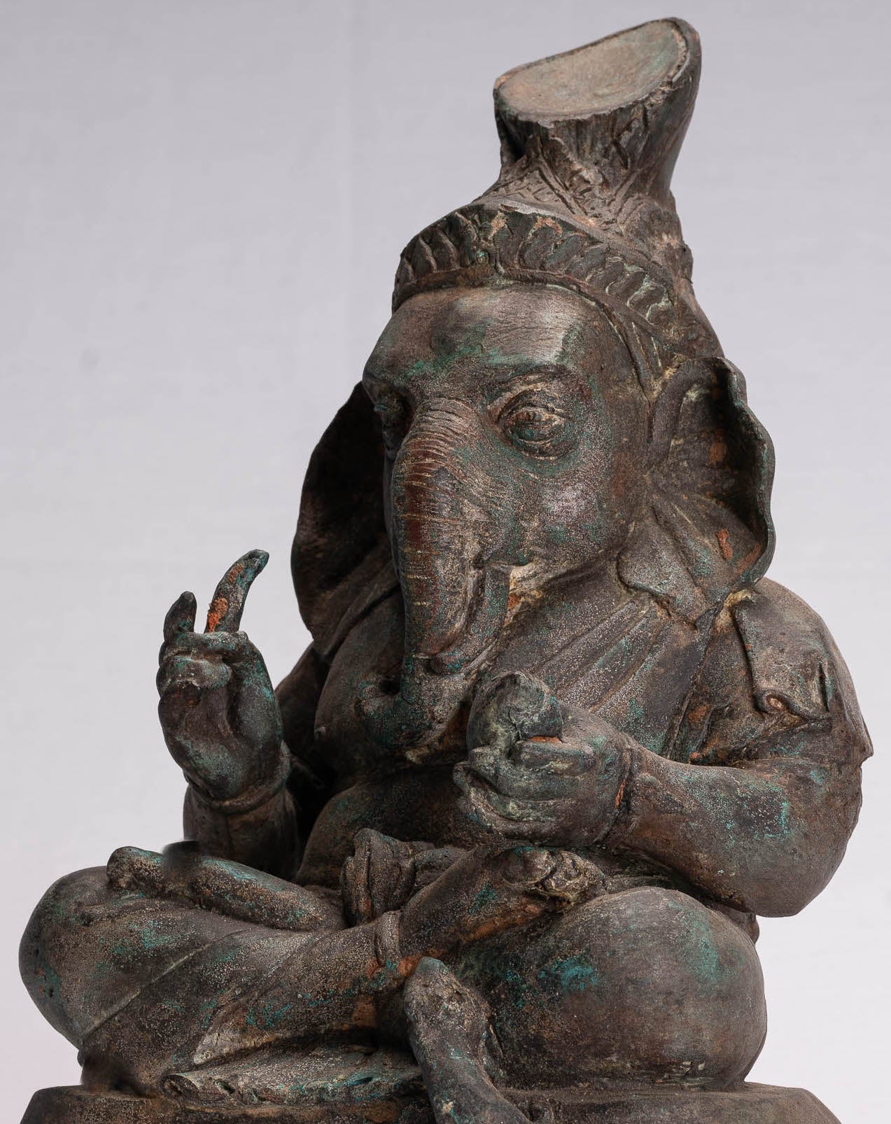 Statue de Ganesha – Statue de Ganesh assise en bronze de style thaïlandais antique – 31 cm/12"