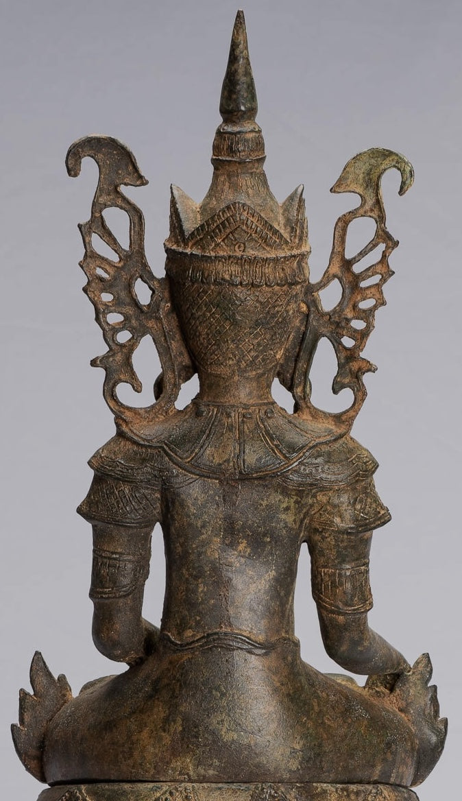 ANTIGUO BURMESE BURMEE Bronze Shan Ilustración Sentada por el trono de elefante de la estatua de Buda - 61 cm/24 "