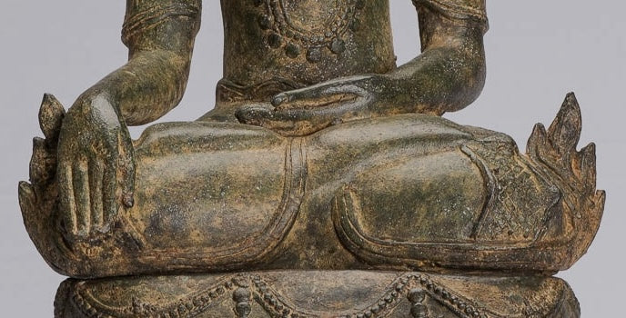 ANTIGUO BURMESE BURMEE Bronze Shan Ilustración Sentada por el trono de elefante de la estatua de Buda - 61 cm/24 "