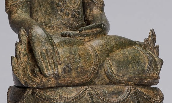 ANTIGUO BURMESE BURMEE Bronze Shan Ilustración Sentada por el trono de elefante de la estatua de Buda - 61 cm/24 "