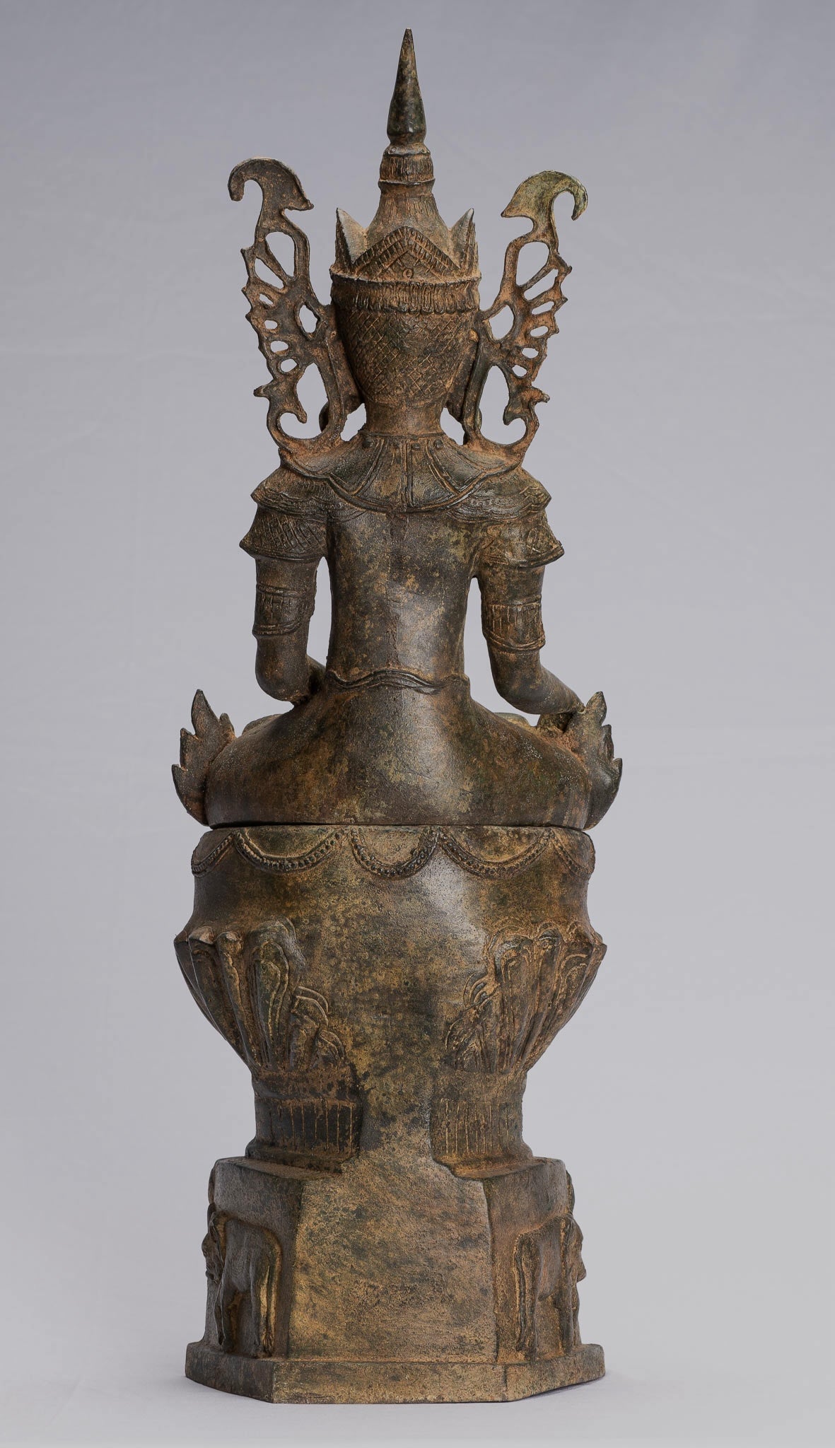 ANTIGUO BURMESE BURMEE Bronze Shan Ilustración Sentada por el trono de elefante de la estatua de Buda - 61 cm/24 "