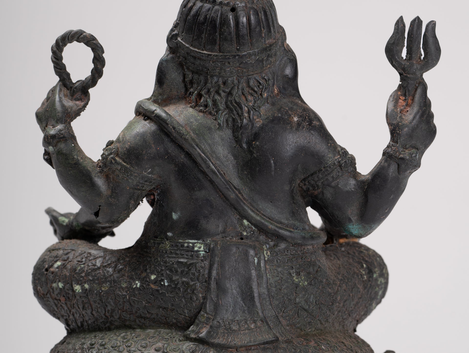 Ganesha Statue - Antique Thai Style Bronze Seated 4-Arm Ganesha Statue - 21cm/8"