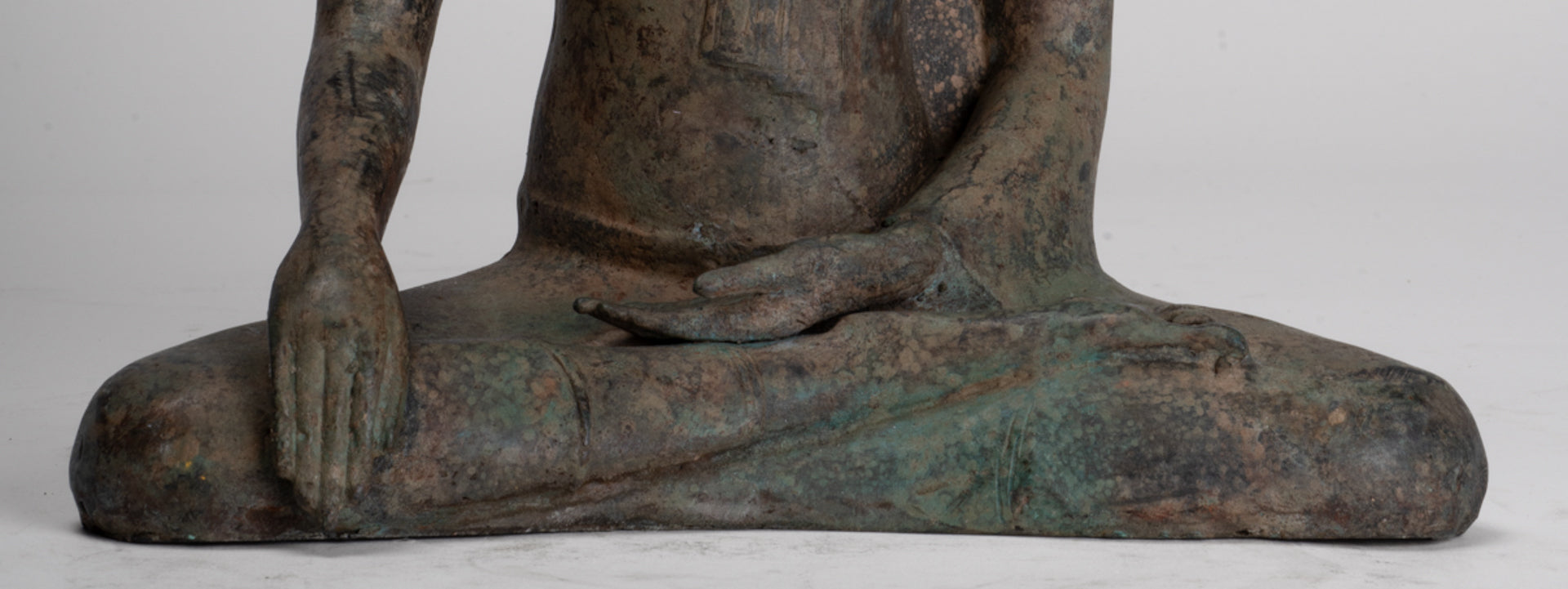 Buddha Statue - Antique Sri Lanka Style Bronze Seated Enlightenment Buddha Statue - 27cm/11"