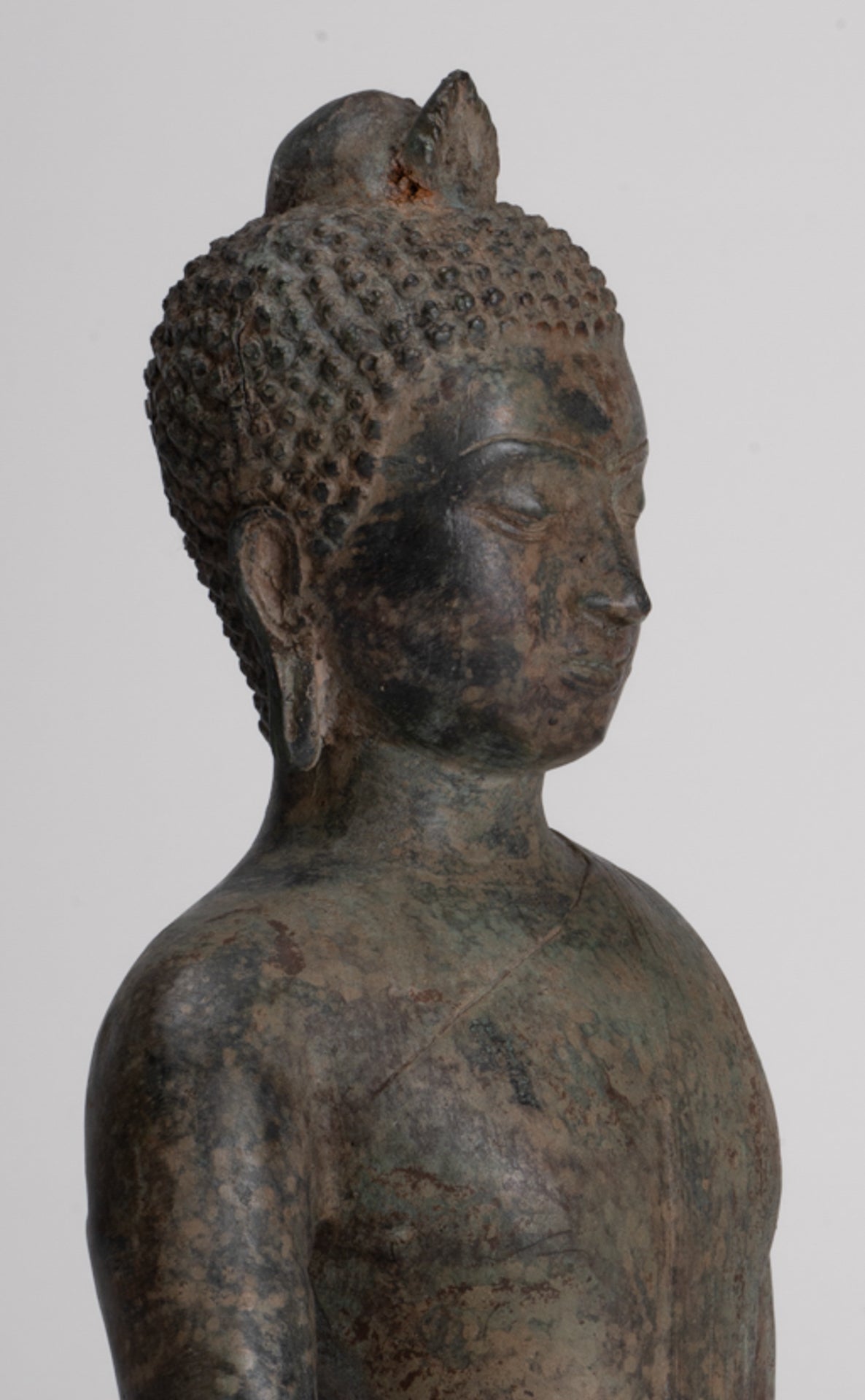 Buddha Statue - Antique Sri Lanka Style Bronze Seated Enlightenment Buddha Statue - 27cm/11"