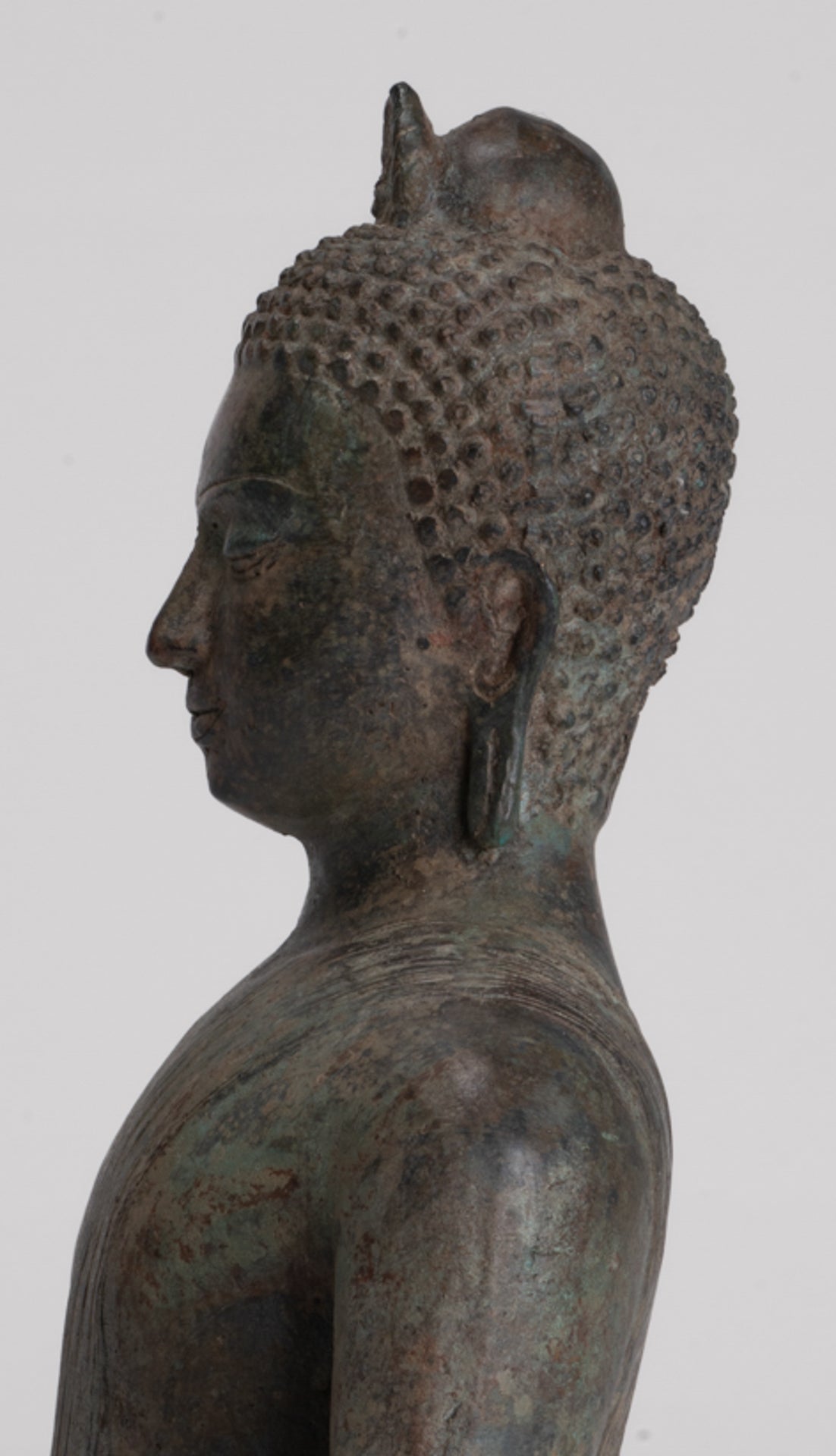 Buddha Statue - Antique Sri Lanka Style Bronze Seated Enlightenment Buddha Statue - 27cm/11"