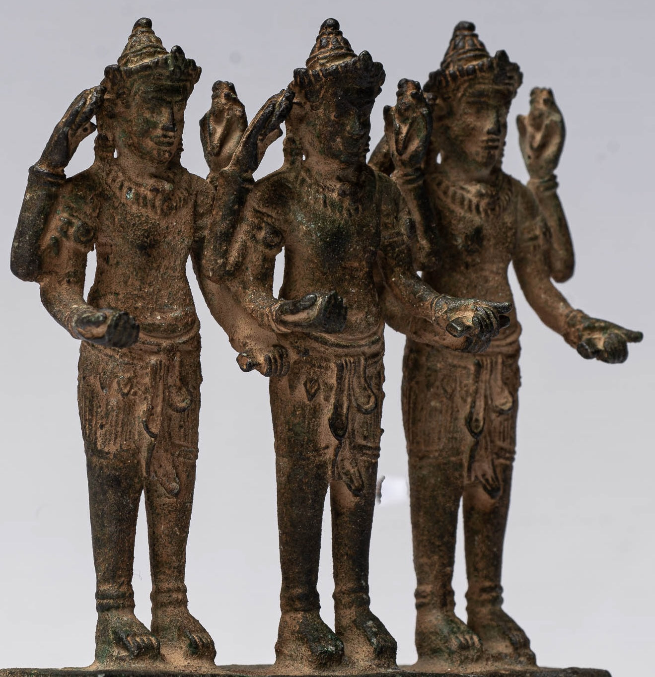 Vishnu Statue - Antique Khmer Style Standing Bronze Angkor Wat Vishnu Statue Triptych- 9.5cm/4"