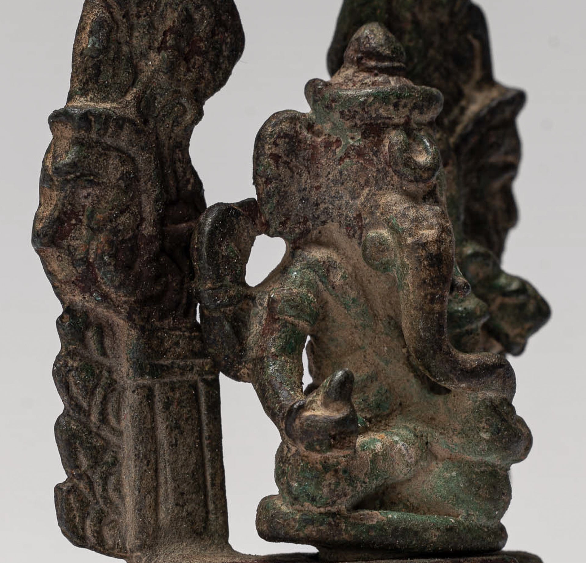 Ganesha Statue - Antique Thai Style Enthroned Bronze Seated Ganesha Statue - 6.5cm/3"