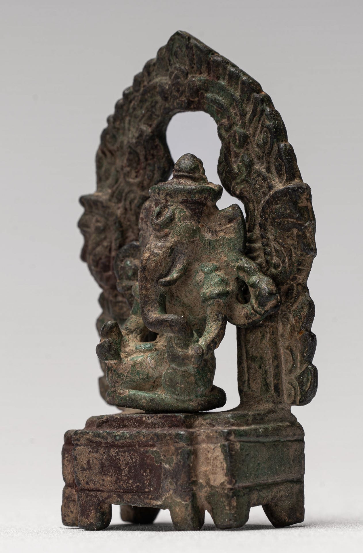 Ganesha Statue - Antique Thai Style Enthroned Bronze Seated Ganesha Statue - 6.5cm/3"
