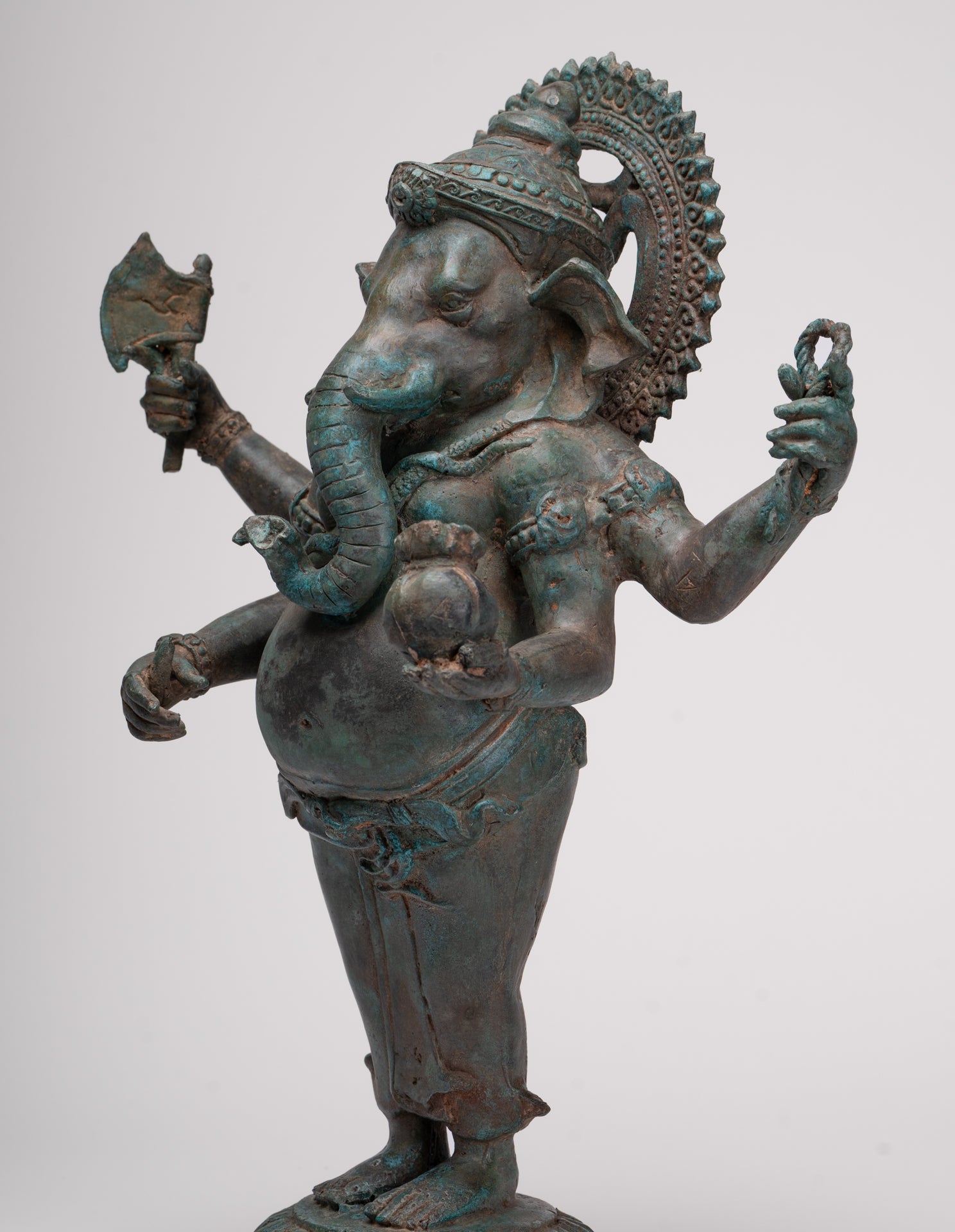 Ganesha Statue - Antique Thai Style Bronze Standing 4-Arm Ganesha Statue - 42cm/17"