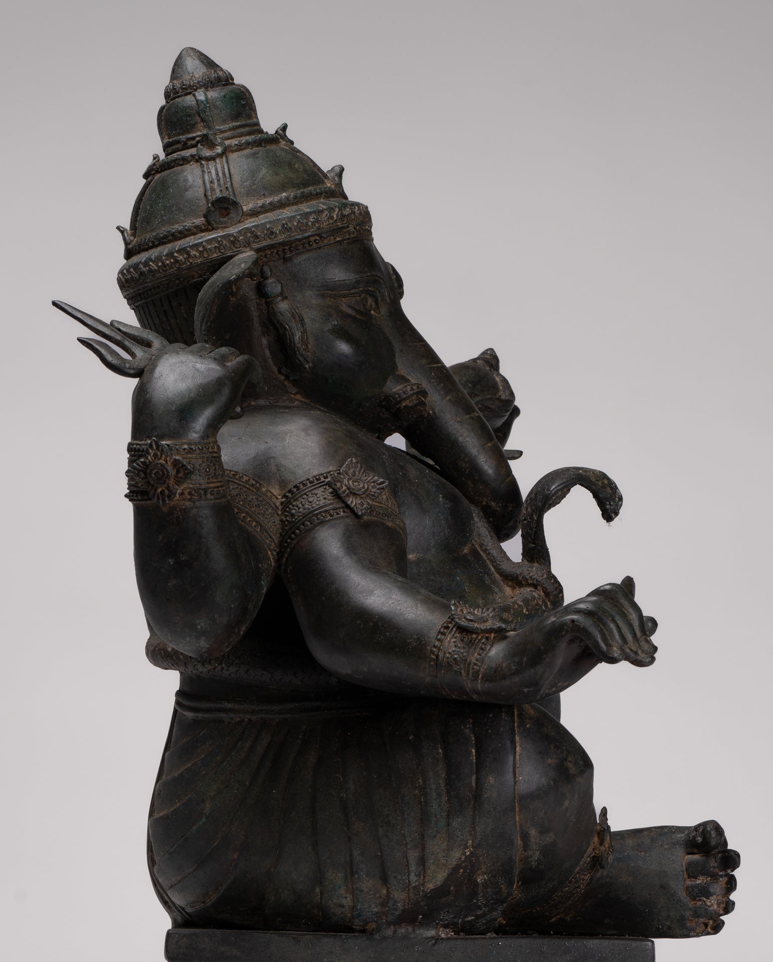 Ganesha Statue - Antique Thai Style Bronze Seated 4-Arm Ganesha Statue - 55cm/22"