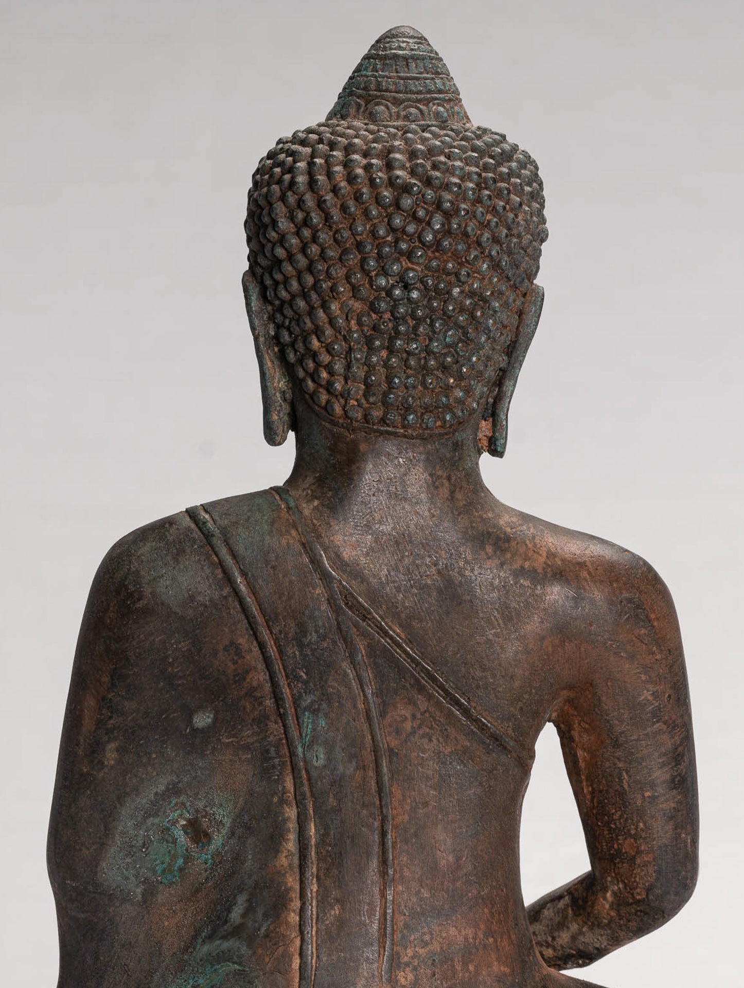 Buddha Statue - Antique Thai Style Seated Bronze Dvaravati Meditation Buddha Statue - 29cm/12"