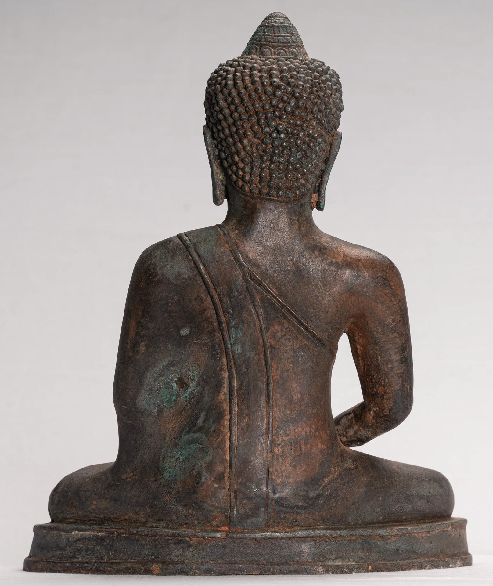 Buddha Statue - Antique Thai Style Seated Bronze Dvaravati Meditation Buddha Statue - 29cm/12"