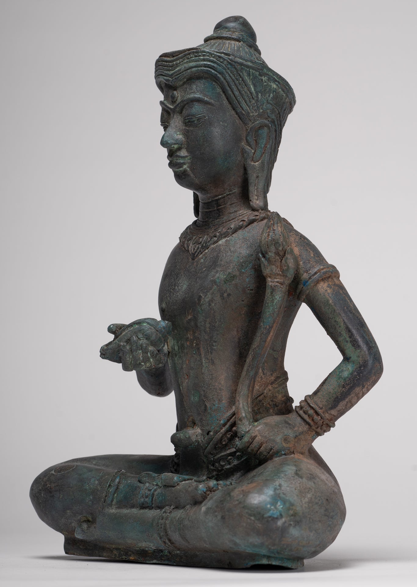 Tara Statue - Antique Java Style Majapahit Seated Bronze Tara Nyurma Pamo - 31cm/12"