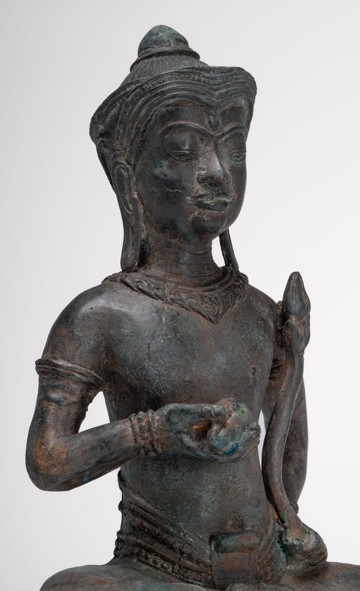 Tara Statue - Antique Java Style Majapahit Seated Bronze Tara Nyurma Pamo - 31cm/12"