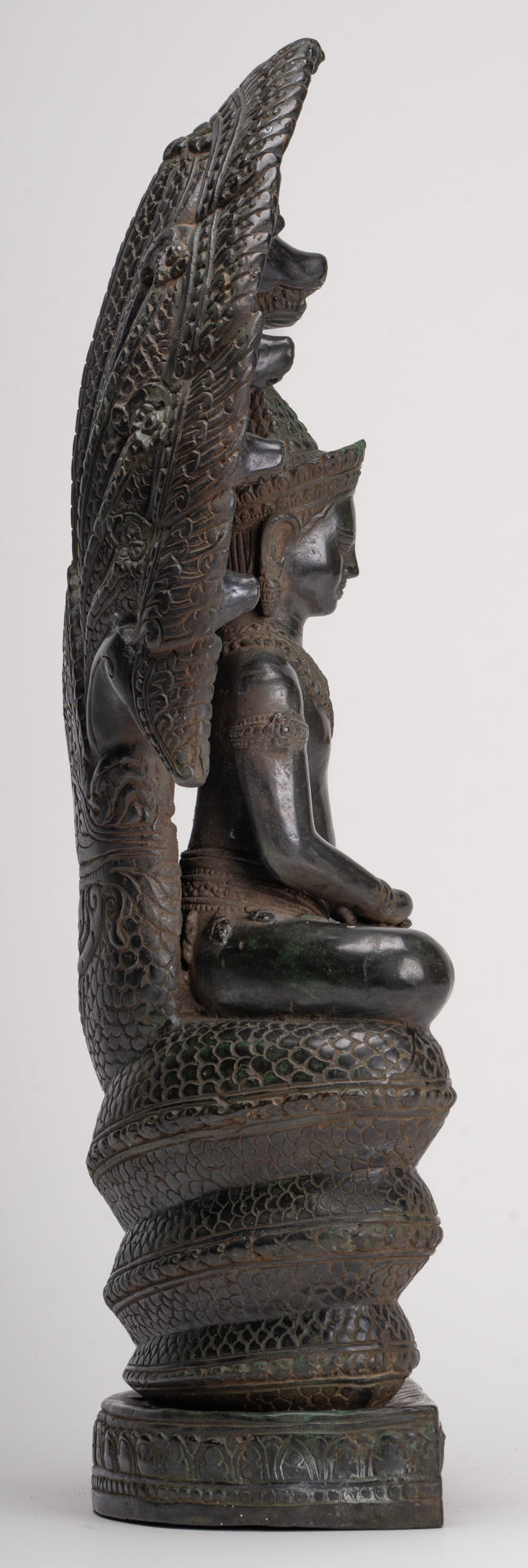 Antique Khmer Style Bronze Seated Meditation Naga Buddha Statue - 52cm/21"