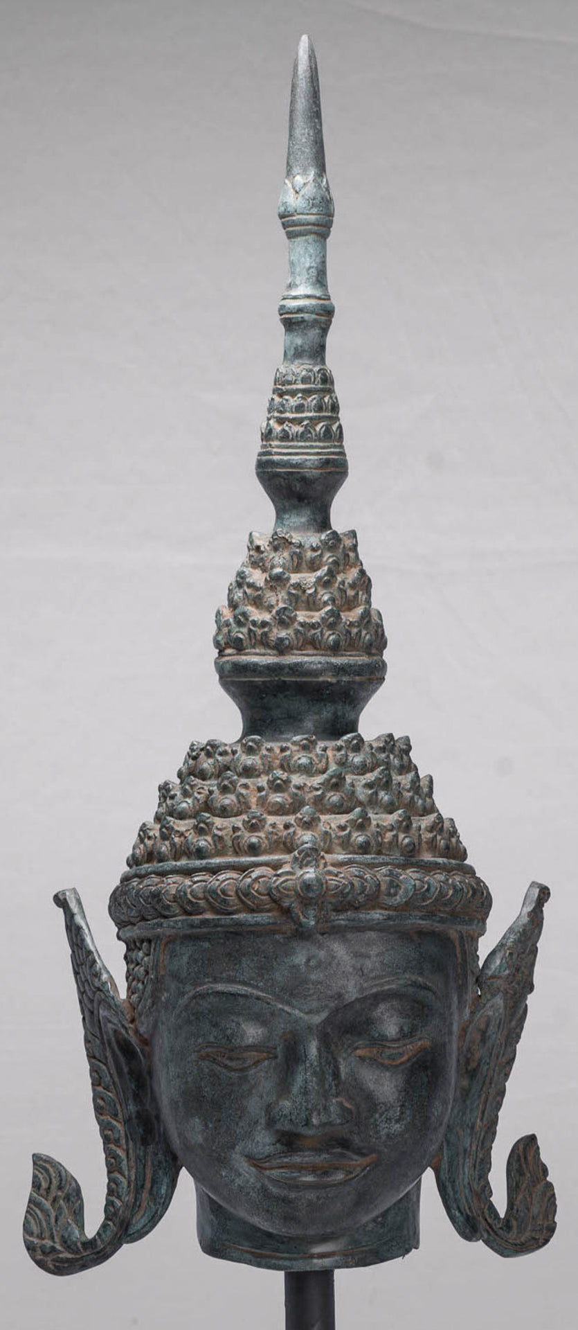 Buddha - Antique Thai Style Bronze Rattanakosin Buddha Head Statue - 66cm/26"