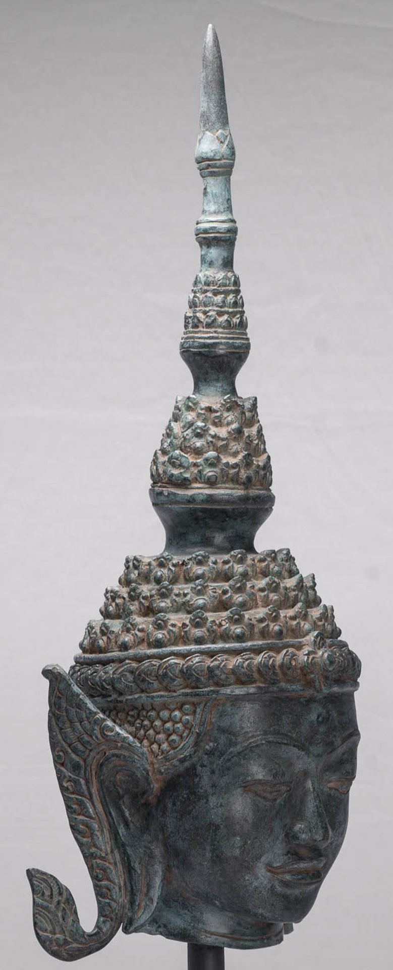 Buddha - Antique Thai Style Bronze Rattanakosin Buddha Head Statue - 66cm/26"