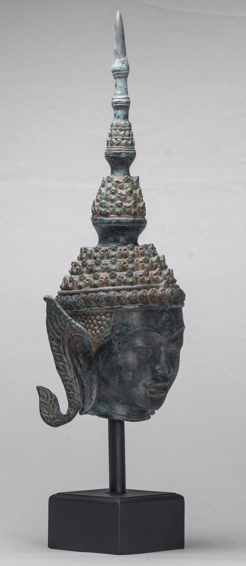 Buddha - Antique Thai Style Bronze Rattanakosin Buddha Head Statue - 66cm/26"