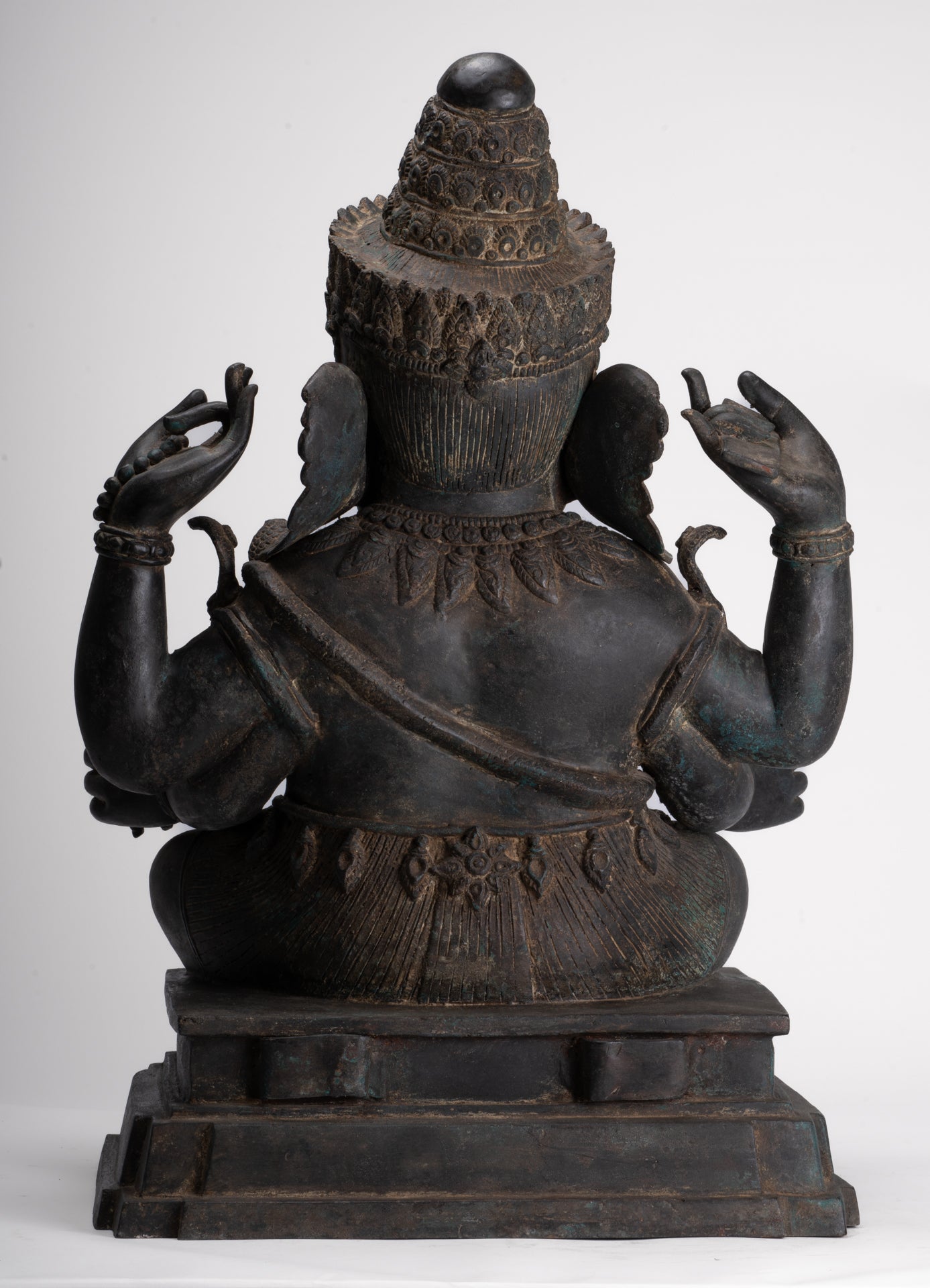 Ganesha Statue - Antique Thai Style Bronze Seated 4-Arm Ganesha Statue - 84cm/34"