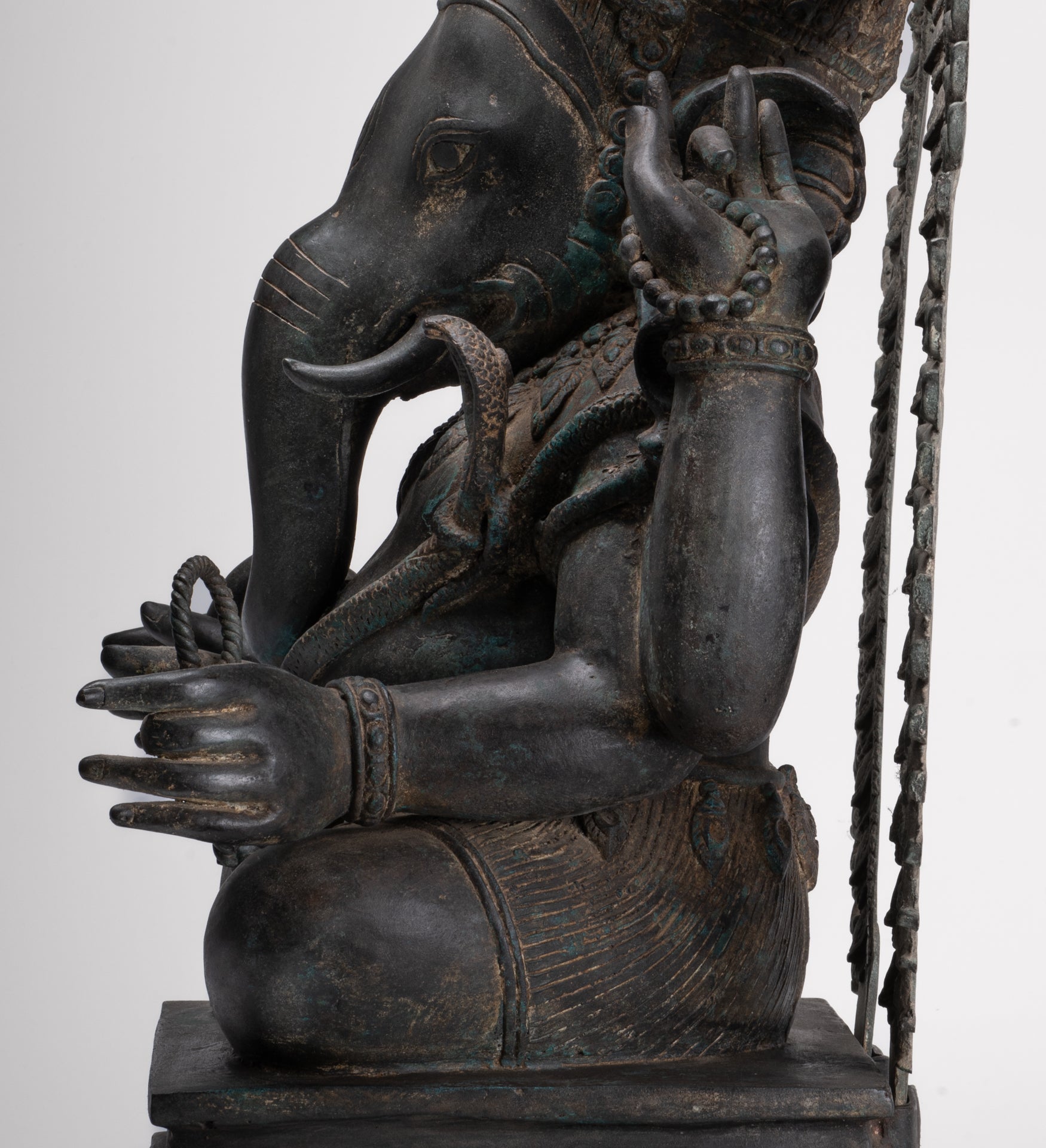 Ganesha Statue - Antique Thai Style Bronze Seated 4-Arm Ganesha Statue - 84cm/34"