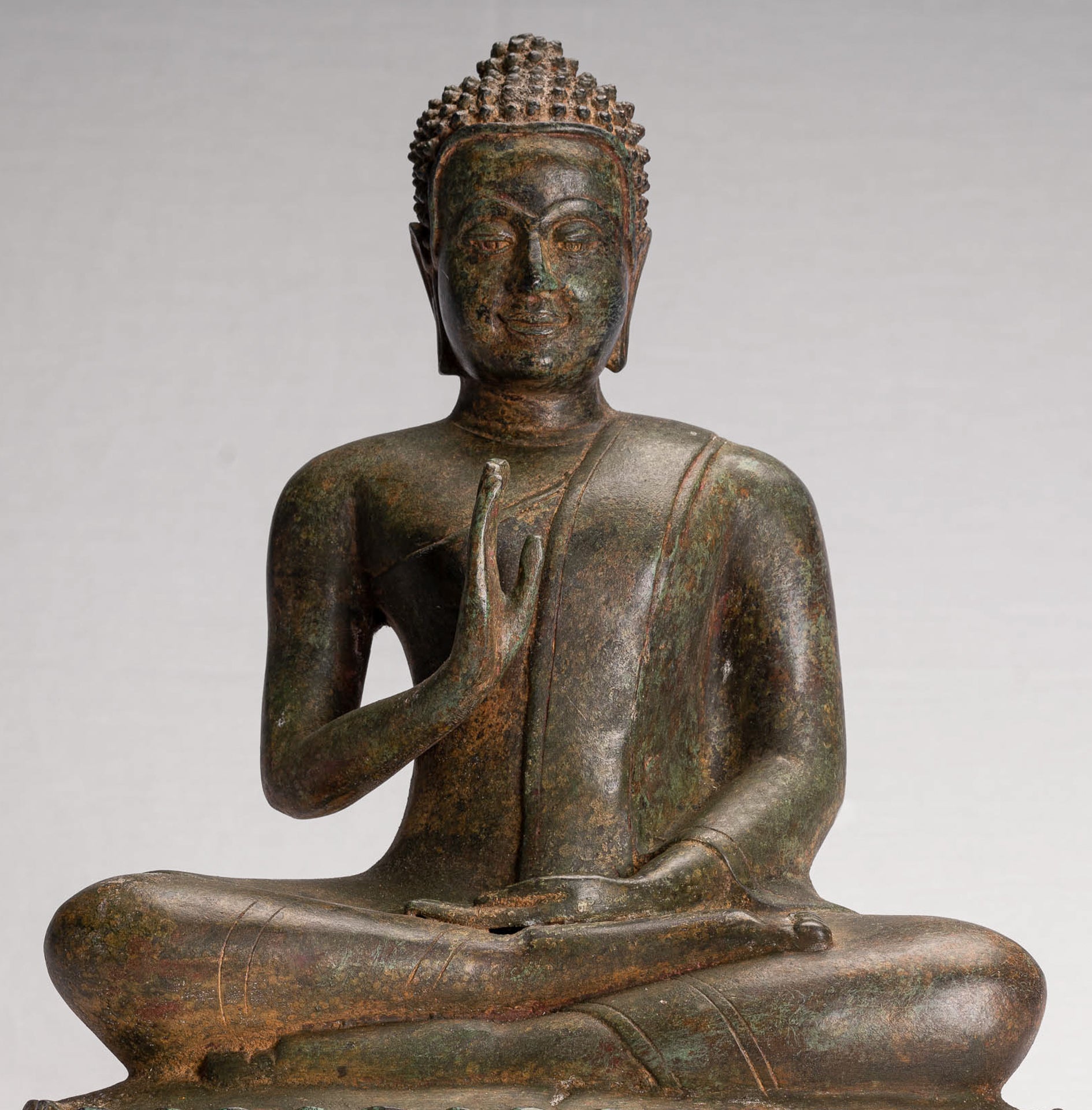 Buddha Statue - Antique Thai Style Seated Buddha Statue - Dharmachakra Teaching Mudra - 35cm/14"