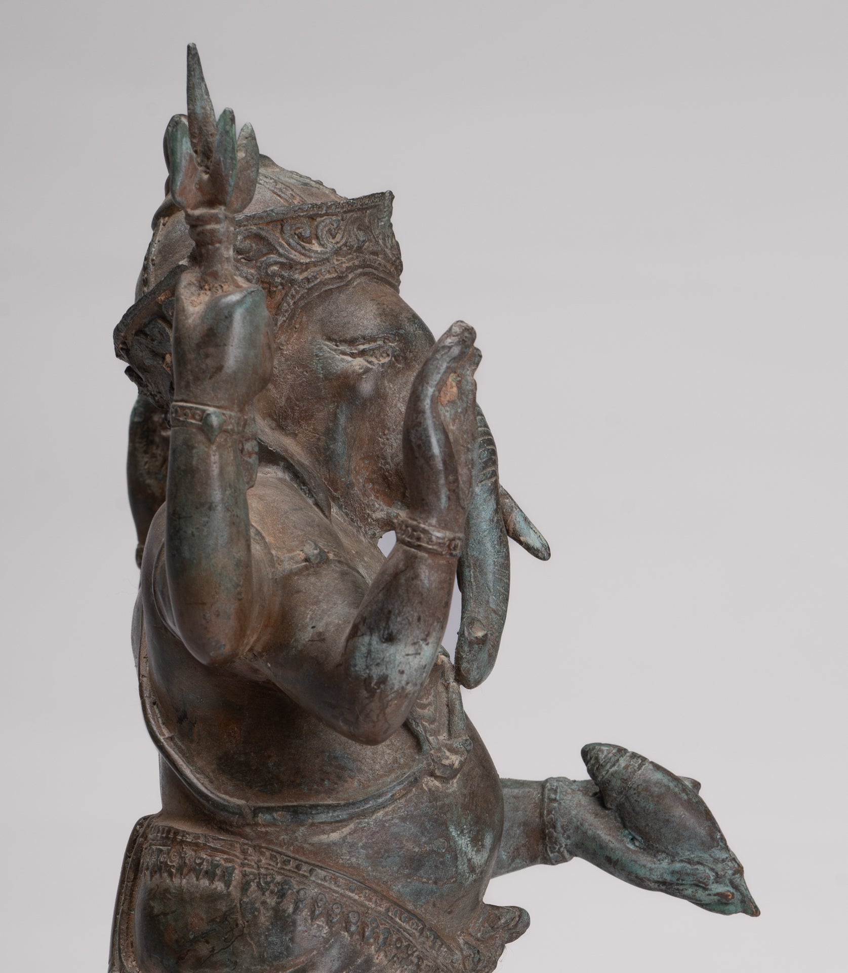 Ganesha Statue - Antique Thai Style Bronze Standing 4-Arm Ganesha Statue - 36cm/14"