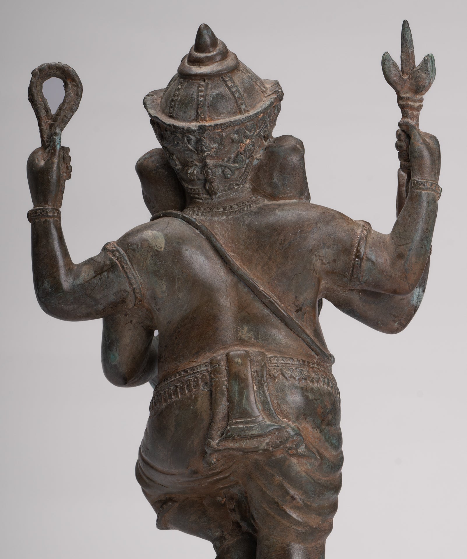 Ganesha Statue - Antique Thai Style Bronze Standing 4-Arm Ganesha Statue - 36cm/14"