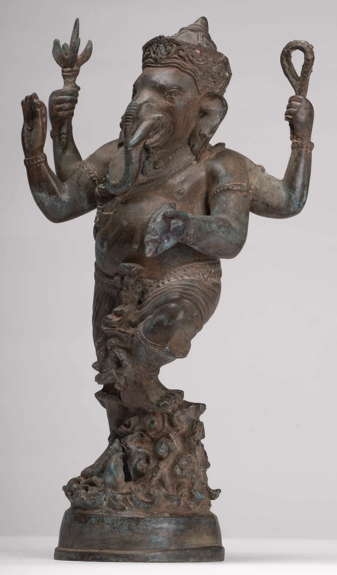 Ganesha Statue - Antique Thai Style Bronze Standing 4-Arm Ganesha Statue - 36cm/14"