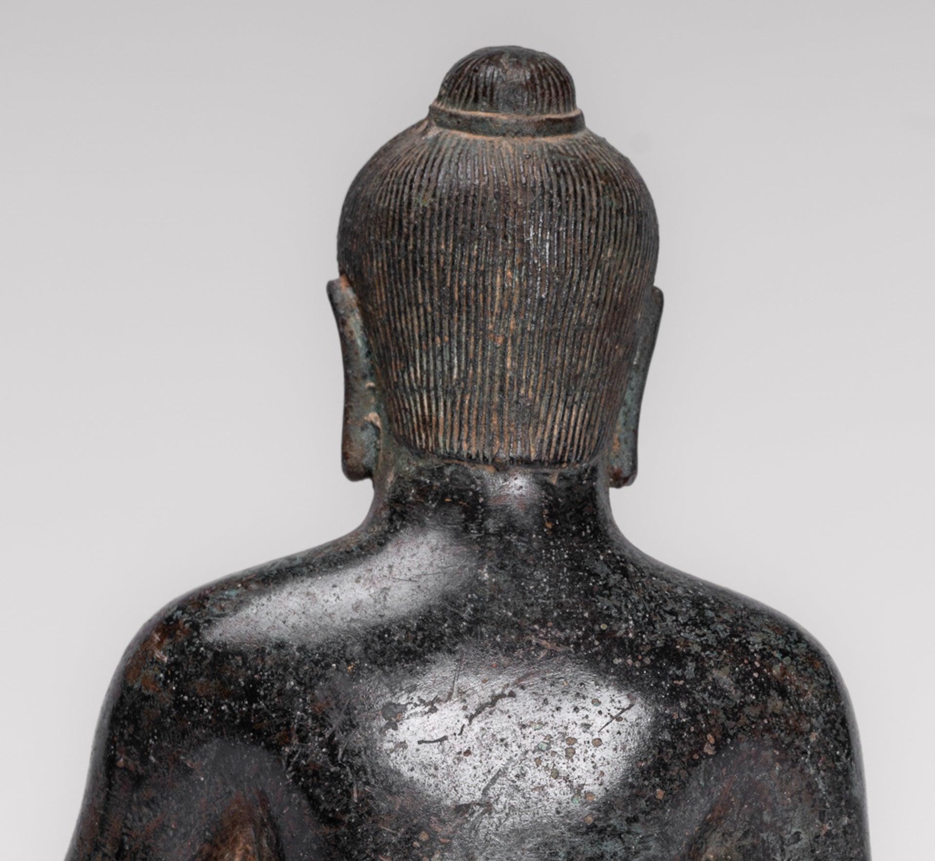 Antique Khmer Style Seated Bronze Meditation Jayavarman VII Statue - 18cm/7"