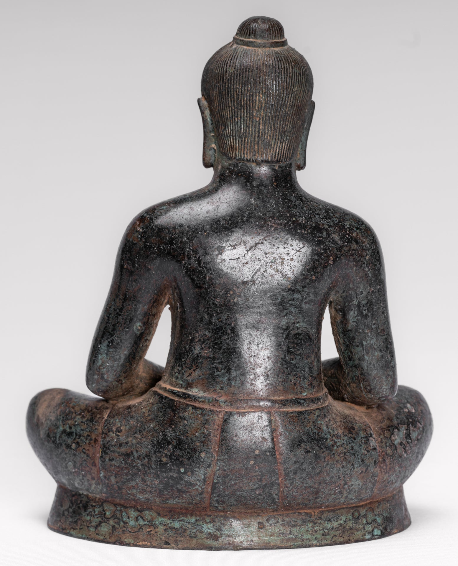 Antique Khmer Style Seated Bronze Meditation Jayavarman VII Statue - 18cm/7"
