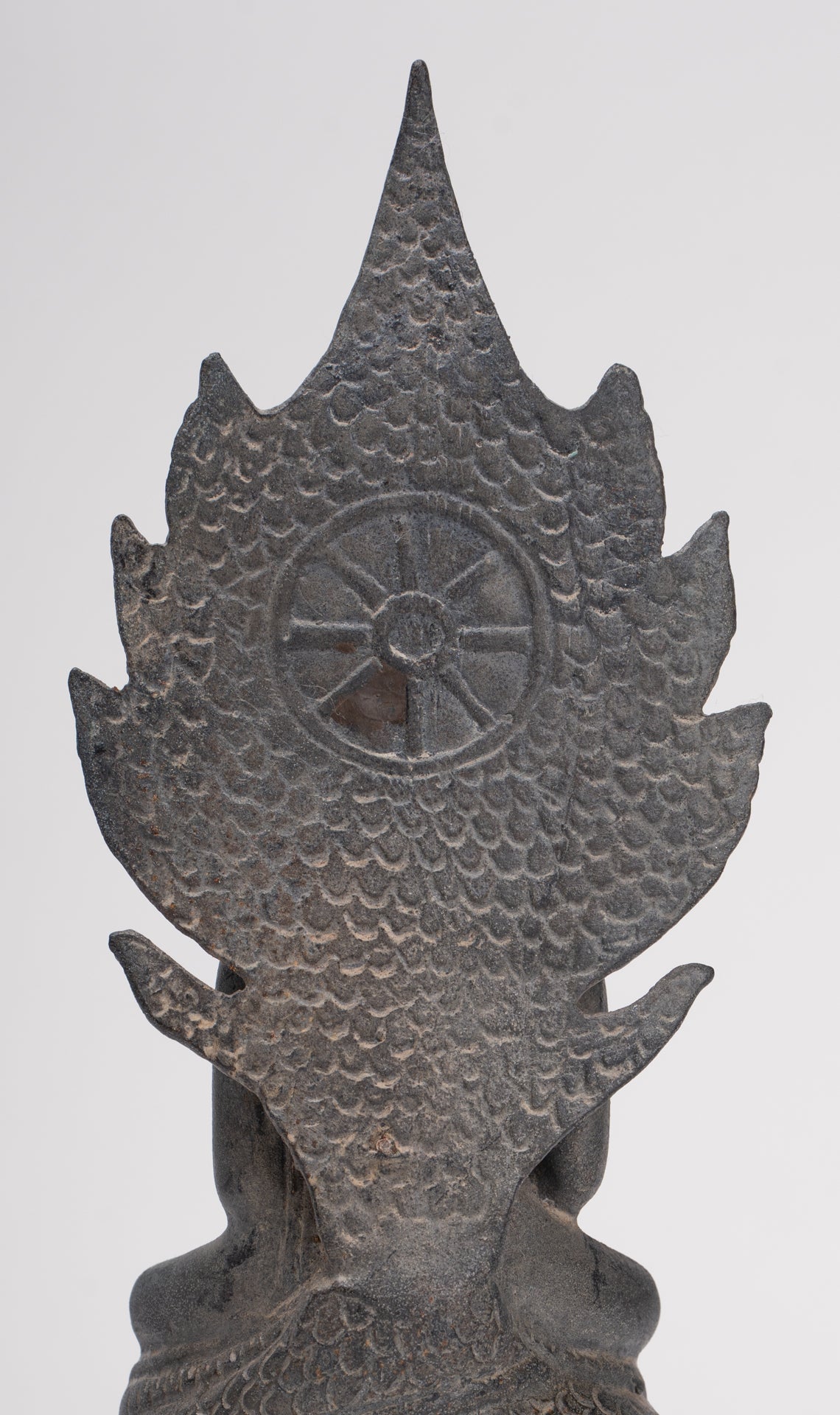 Buddha Statue - Antique Sukhothai Style Bronze Meditating Naga Buddha Statue - 21cm/8"