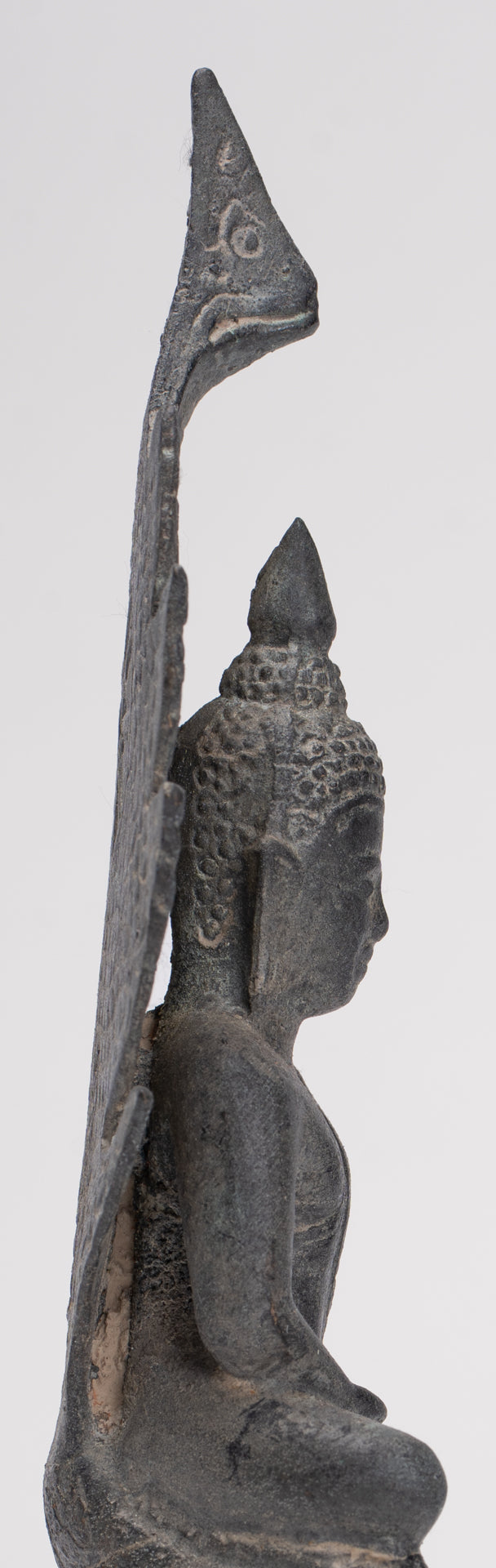 Buddha Statue - Antique Sukhothai Style Bronze Meditating Naga Buddha Statue - 21cm/8"