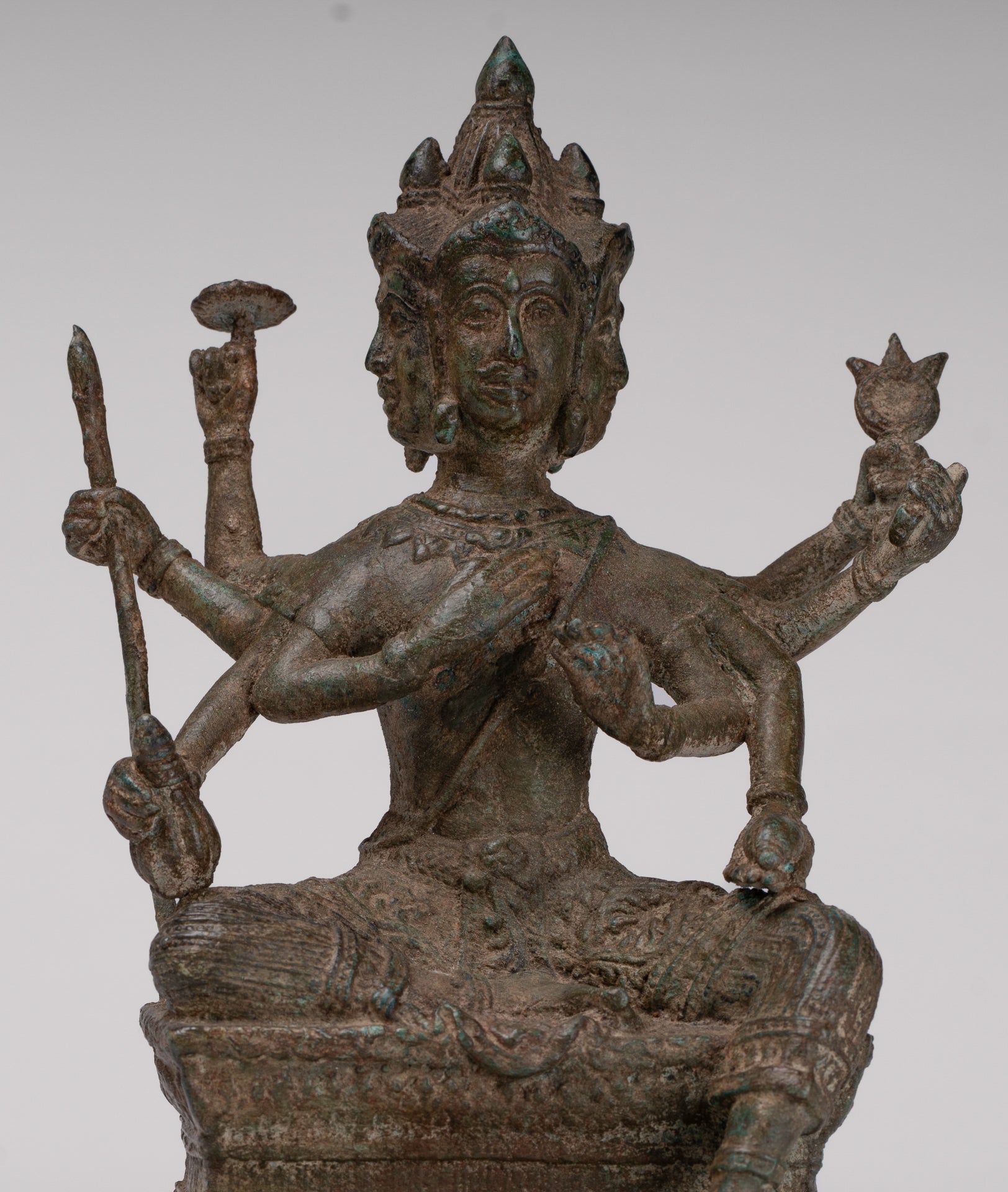 Brahma Statue - Antique Thai Style Bronze Brahma - Hindu God Creation - 22cm/9"