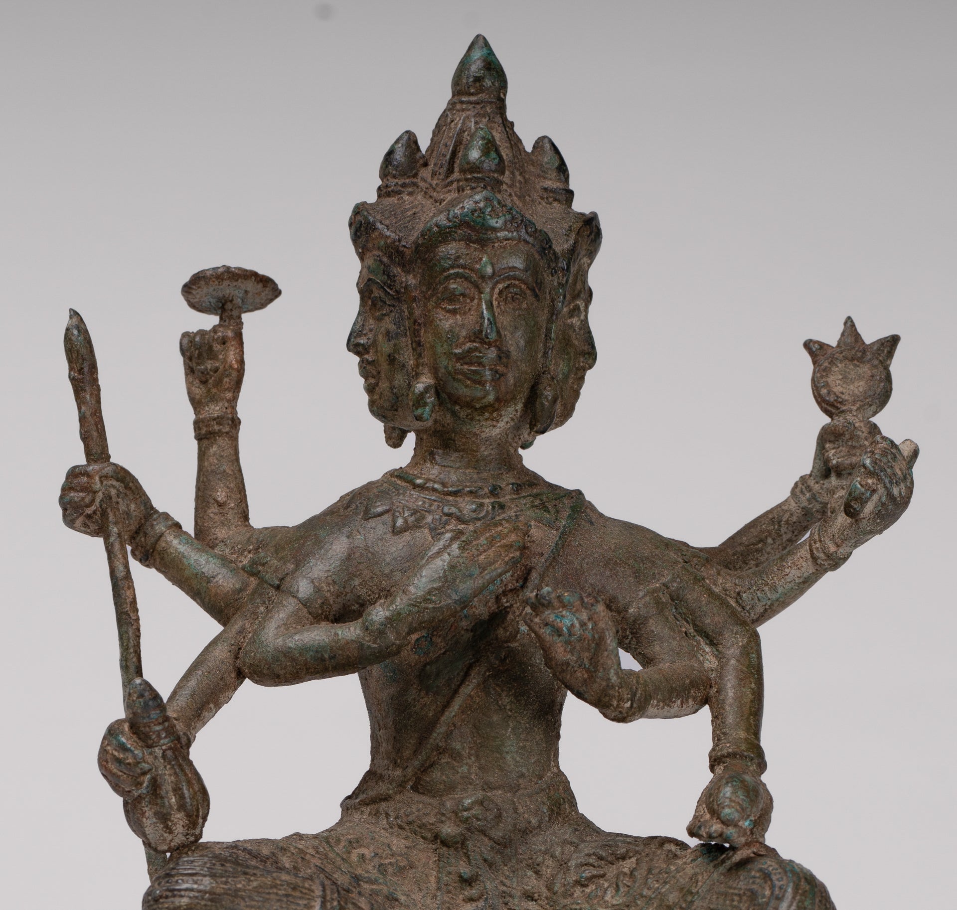 Brahma Statue - Antique Thai Style Bronze Brahma - Hindu God Creation - 22cm/9"