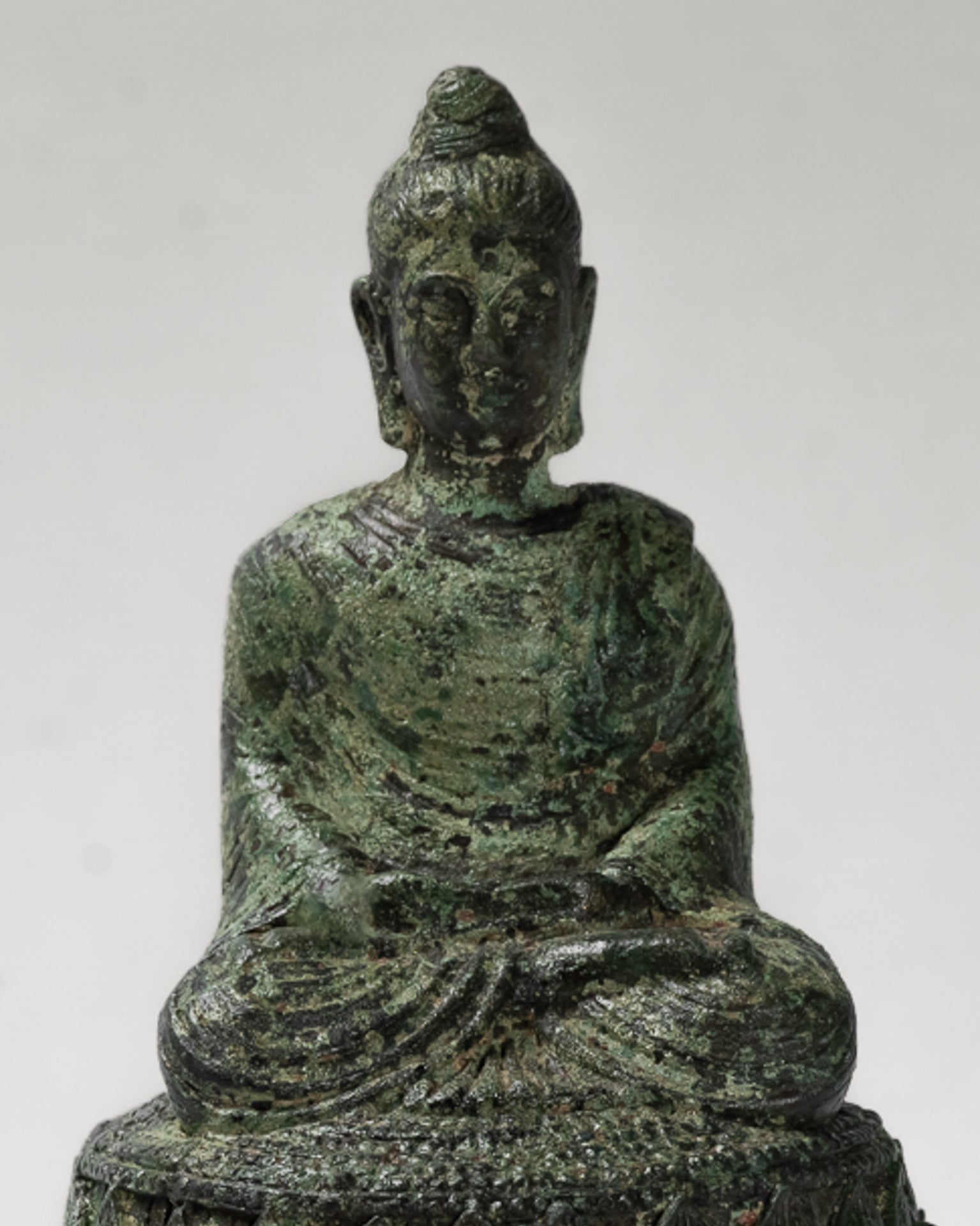 Indian Buddha Statue - Antique Gandhara Style Bronze Meditation Buddha Statue - 21cm/8"