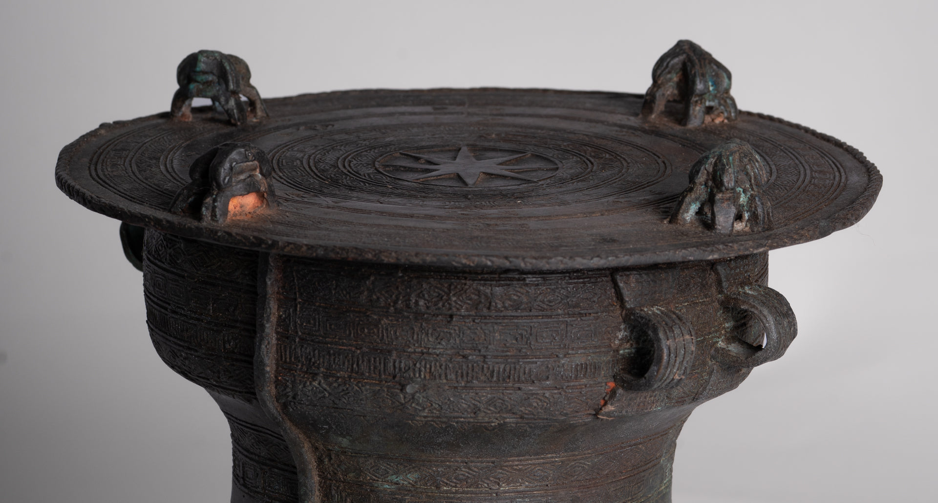 Thai Rain Drum - Antique Thai Style Bronze Free Standing Frog Rain Drum - 19cm/8"