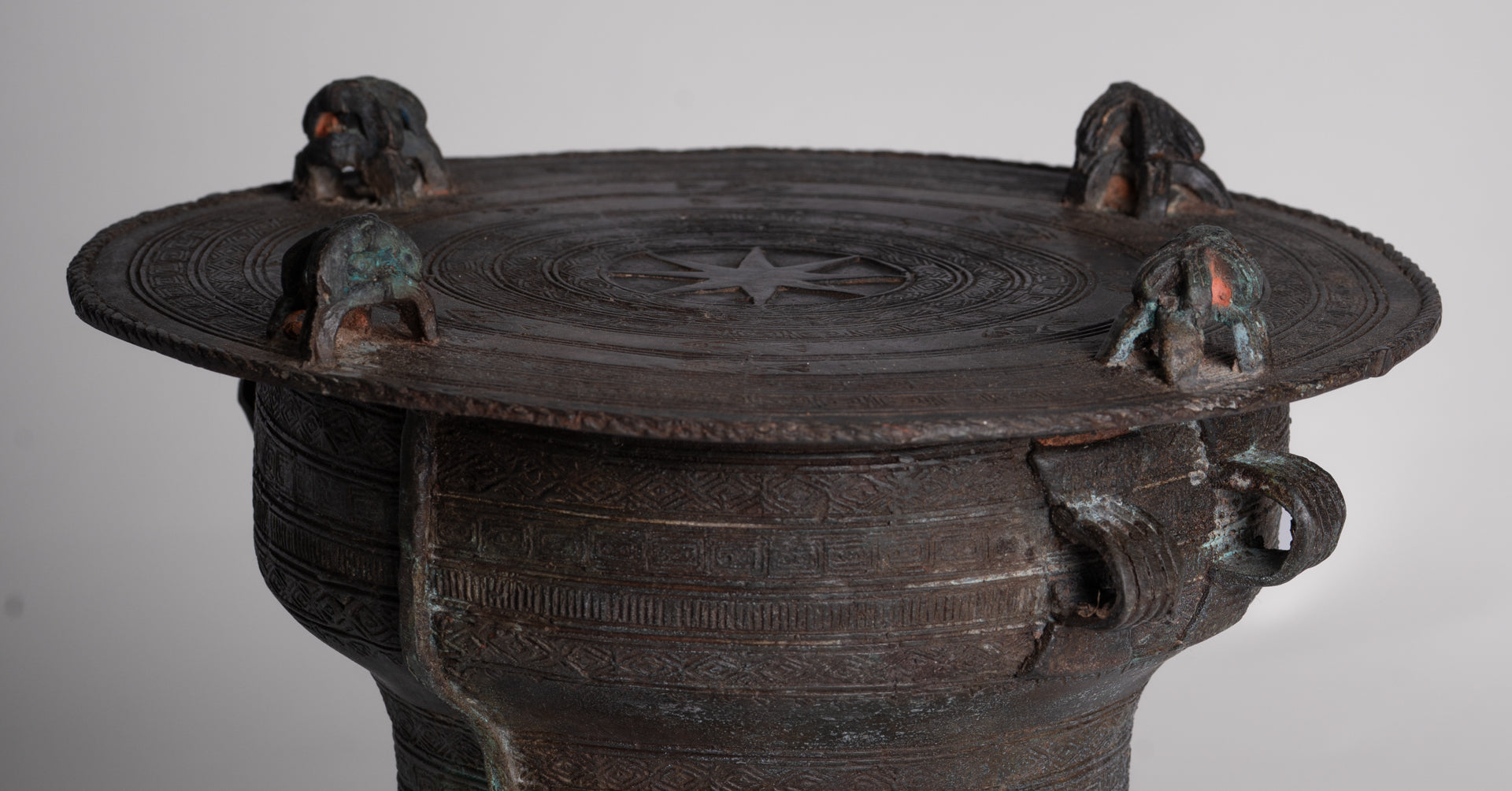 Thai Rain Drum - Antique Thai Style Bronze Free Standing Frog Rain Drum - 19cm/8"