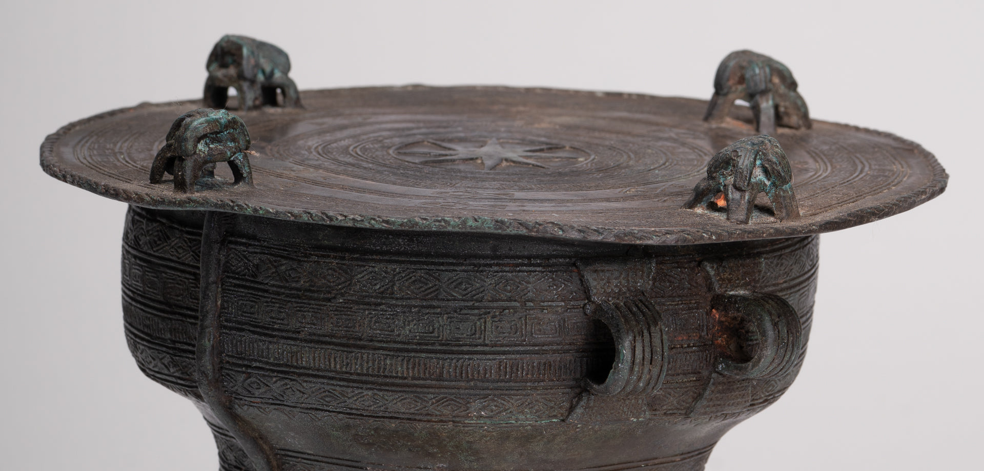 Thai Rain Drum - Antique Thai Style Bronze Free Standing Frog Rain Drum - 21cm/8"