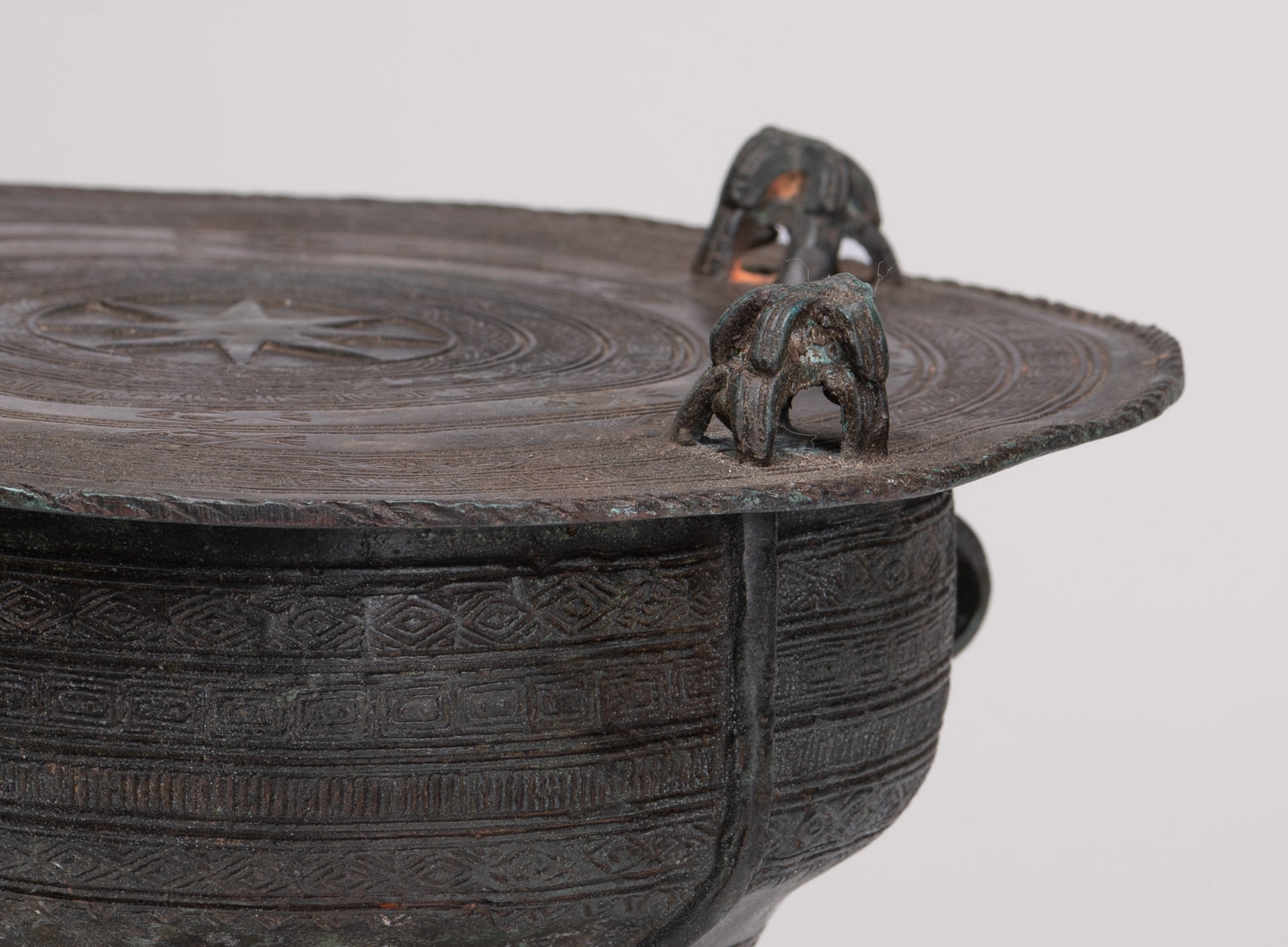 Thai Rain Drum - Antique Thai Style Bronze Free Standing Frog Rain Drum - 21cm/8"