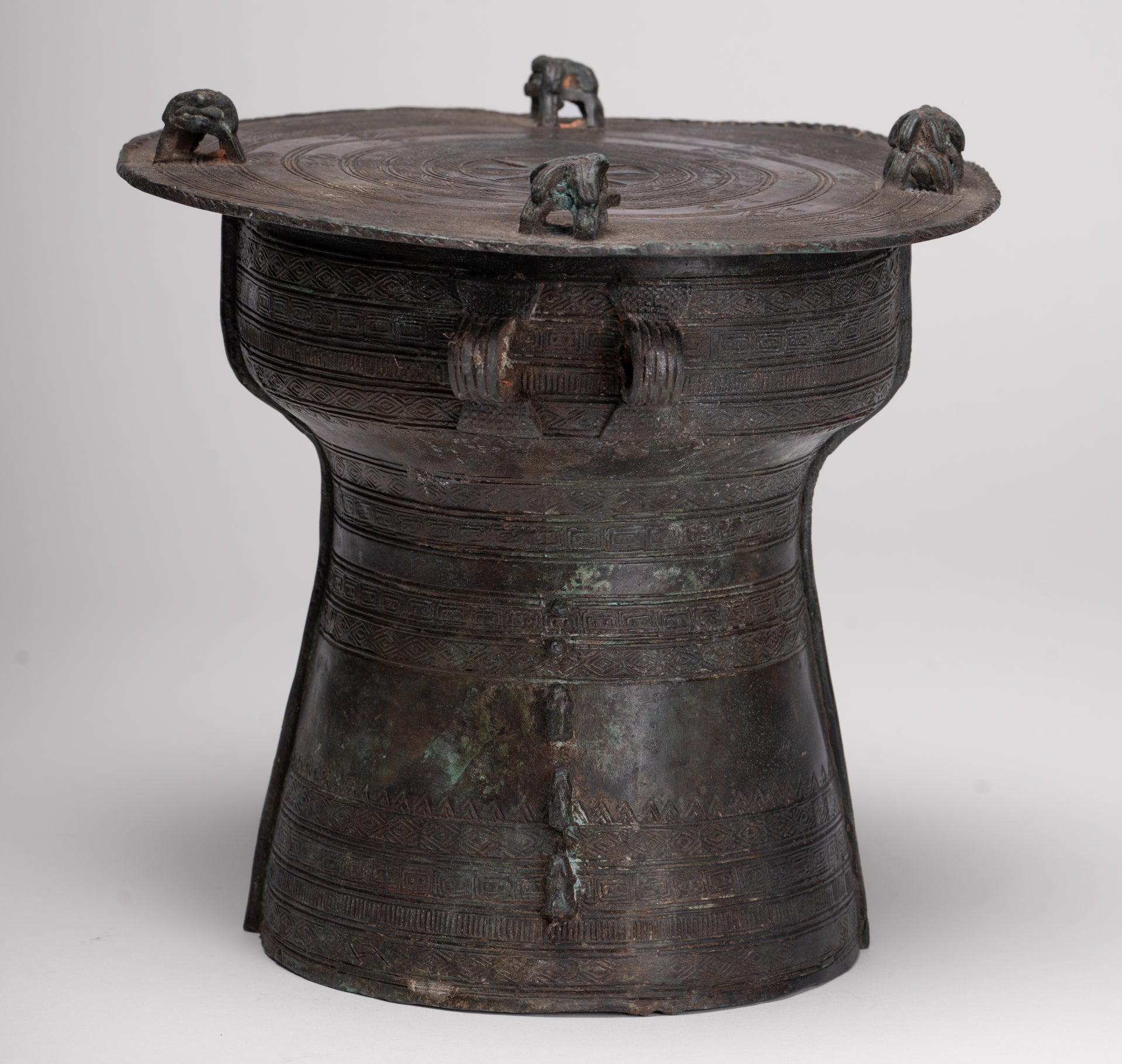 Thai Rain Drum - Antique Thai Style Bronze Free Standing Frog Rain Drum - 21cm/8"