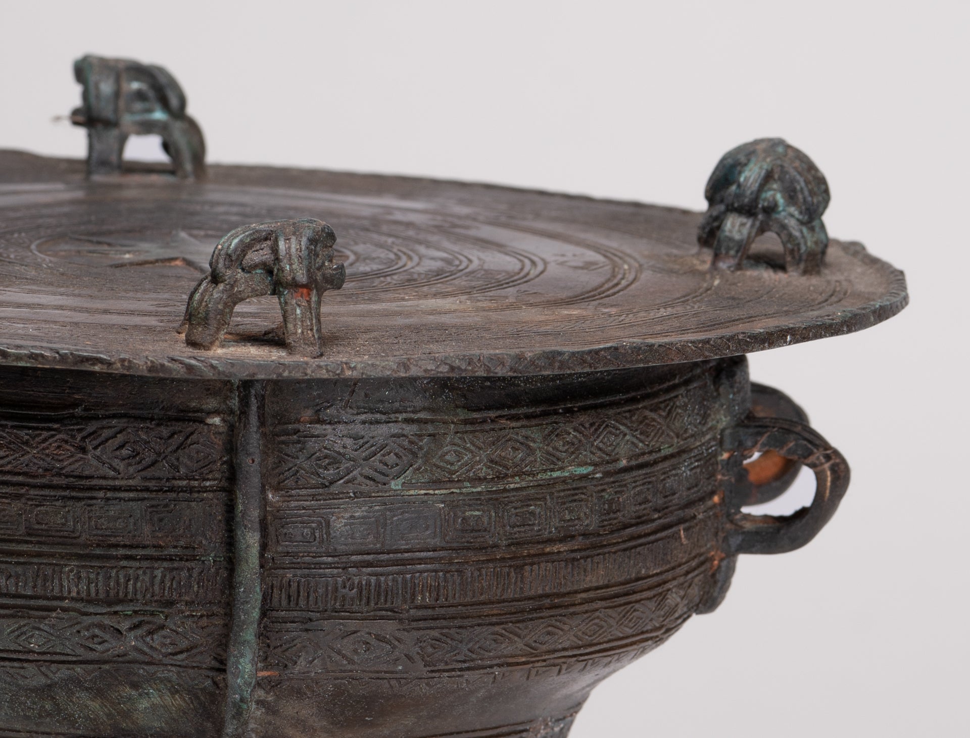 Thai Rain Drum - Antique Thai Style Bronze Free Standing Frog Rain Drum - 21cm/8"