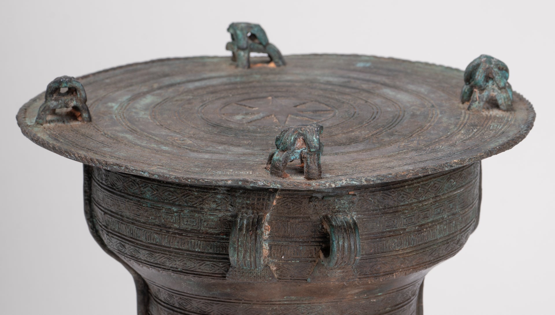 Thai Rain Drum - Antique Thai Style Bronze Free Standing Frog Rain Drum - 19cm/8"
