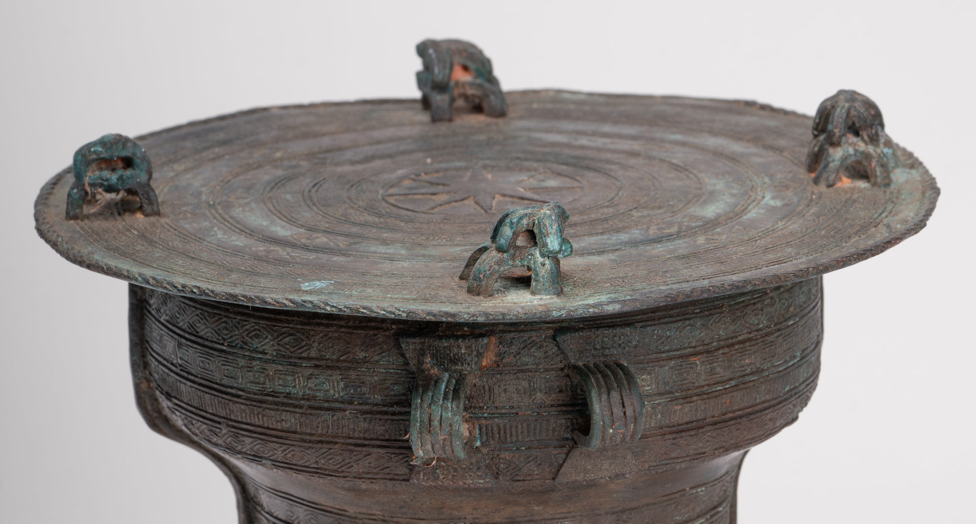 Thai Rain Drum - Antique Thai Style Bronze Free Standing Frog Rain Drum - 19cm/8"