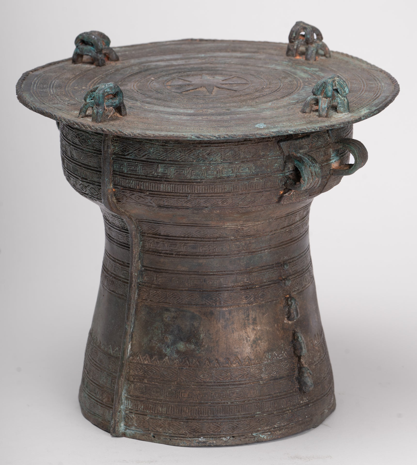 Thai Rain Drum - Antique Thai Style Bronze Free Standing Frog Rain Drum - 19cm/8"