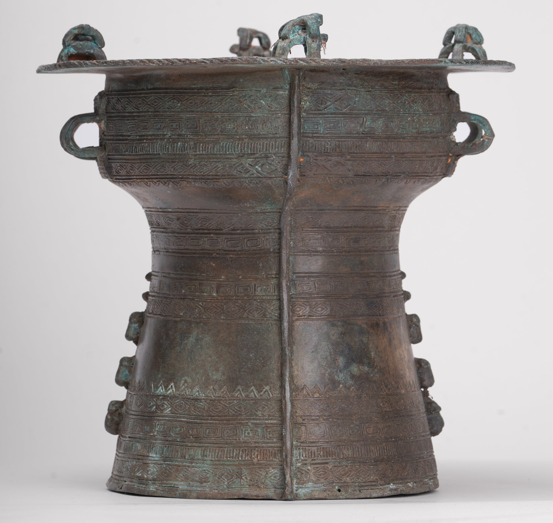 Thai Rain Drum - Antique Thai Style Bronze Free Standing Frog Rain Drum - 19cm/8"