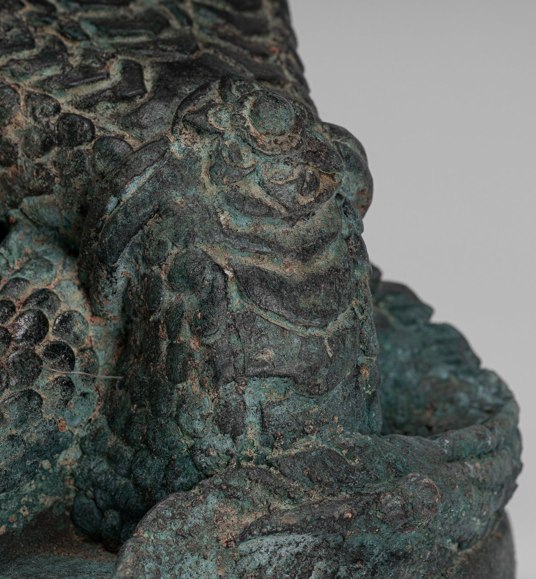 Antique Thai Style Bronze Protective Three Headed Naga, Snake or Serpent Statue - 30cm/12"