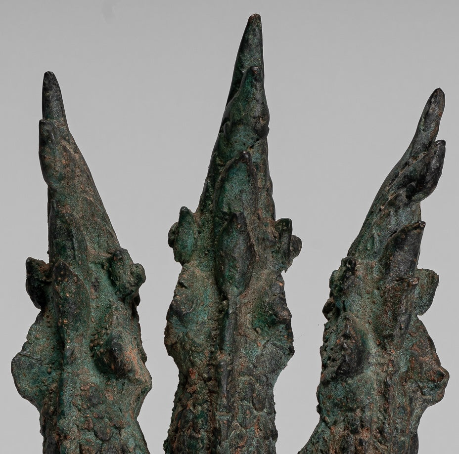 Antique Thai Style Bronze Protective Three Headed Naga, Snake or Serpent Statue - 30cm/12"