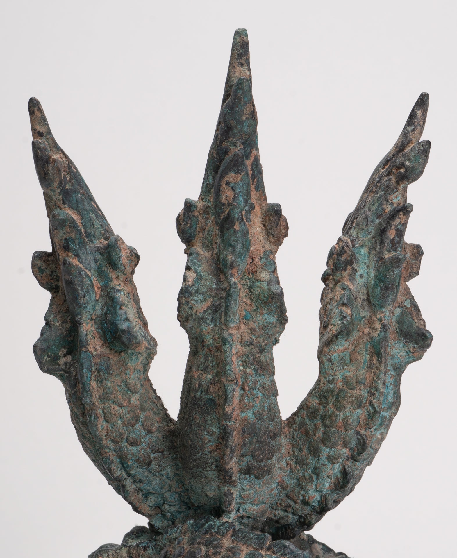 Antique Thai Style Bronze Protective Three Headed Naga, Snake or Serpent Statue - 32cm/13"