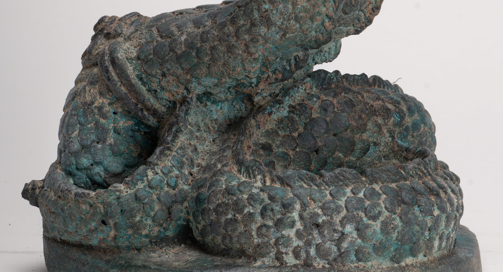 Antique Thai Style Bronze Protective Three Headed Naga, Snake or Serpent Statue - 32cm/13"